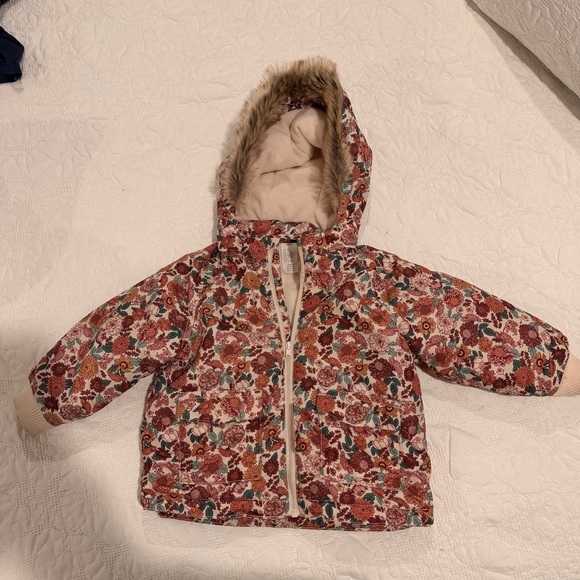 H&M Other - H&M Floral Hooded Puffer Jacket - Pink, Rust & Teal